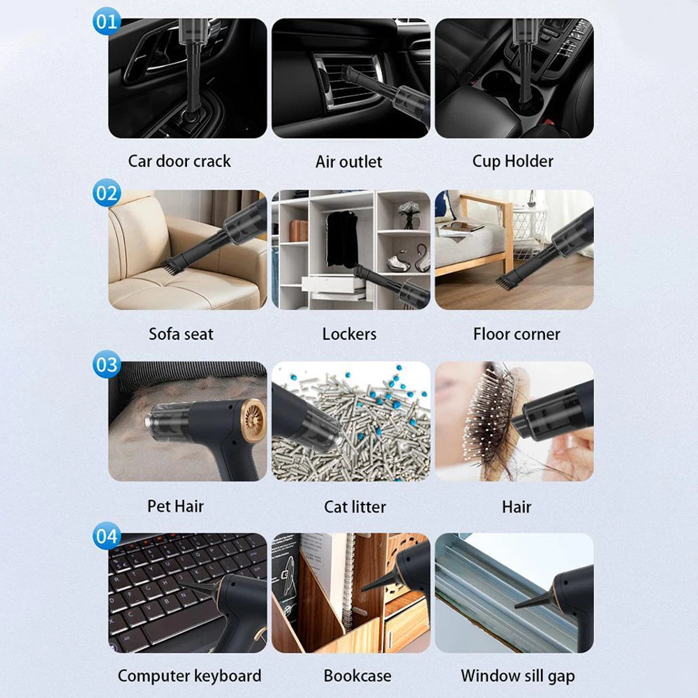 CENRR-aspiradora de coche 98000PA, aspiradora inalámbrica portátil, potente máquina de limpieza de mano de succión fuerte para electrodomésticos